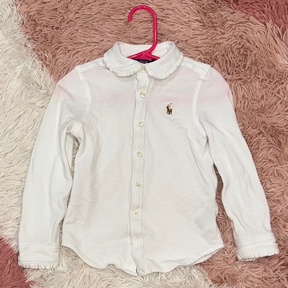 Polo by Ralph Lauren White Ruffle-Collar Button-Down Shirt - Picture 2 of 6